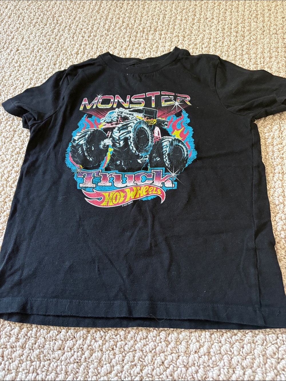 Boys Black Hot Wheels Monster Truck Graphic Tee Size 6-7